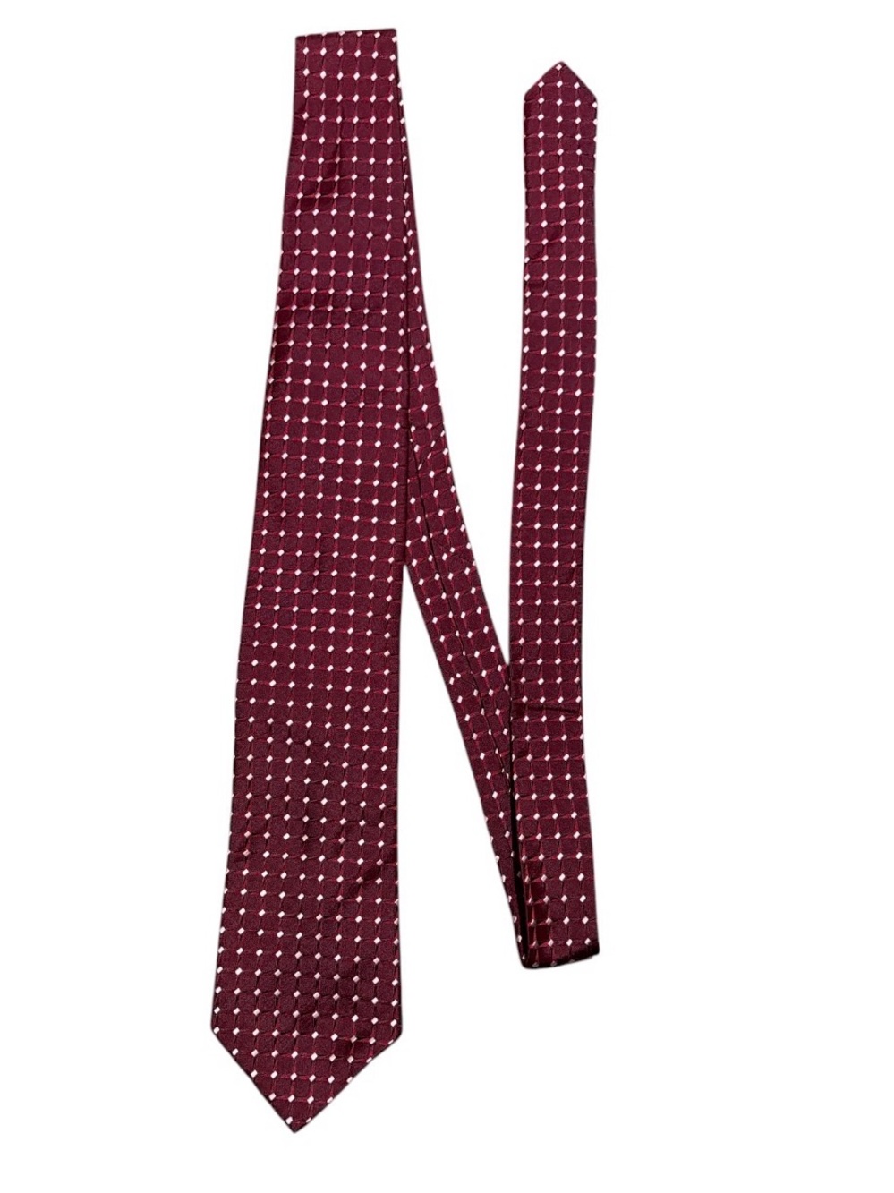 Perry Ellis Portfolio 100% Silk Tie Burgundy Geometric Pattern Men’s 59” x 3.5”